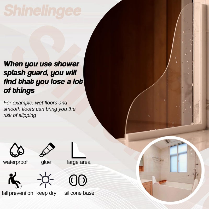 Shineligee 2 حزمة تحديث دش سبلاش الحرس، حراس سبلاش كبيرة لحوض الاستحمام، يتكون من قاعدة السيليكون ولوحة الاكريليك، والحفاظ على الماء في الحمام أو الحمام، ركن دش سبلاش الحرس - Image 2